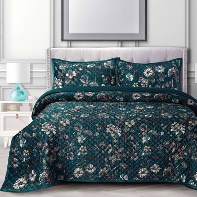 Twin Amara Digital Printed Oversized Velvet Quilt Set Green - Tribeca ...