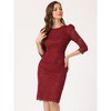 Allegra K Women's Crewneck 3/4 Sleeve Floral Lace Hidden Zipper Bodycon Dress - 3 of 4
