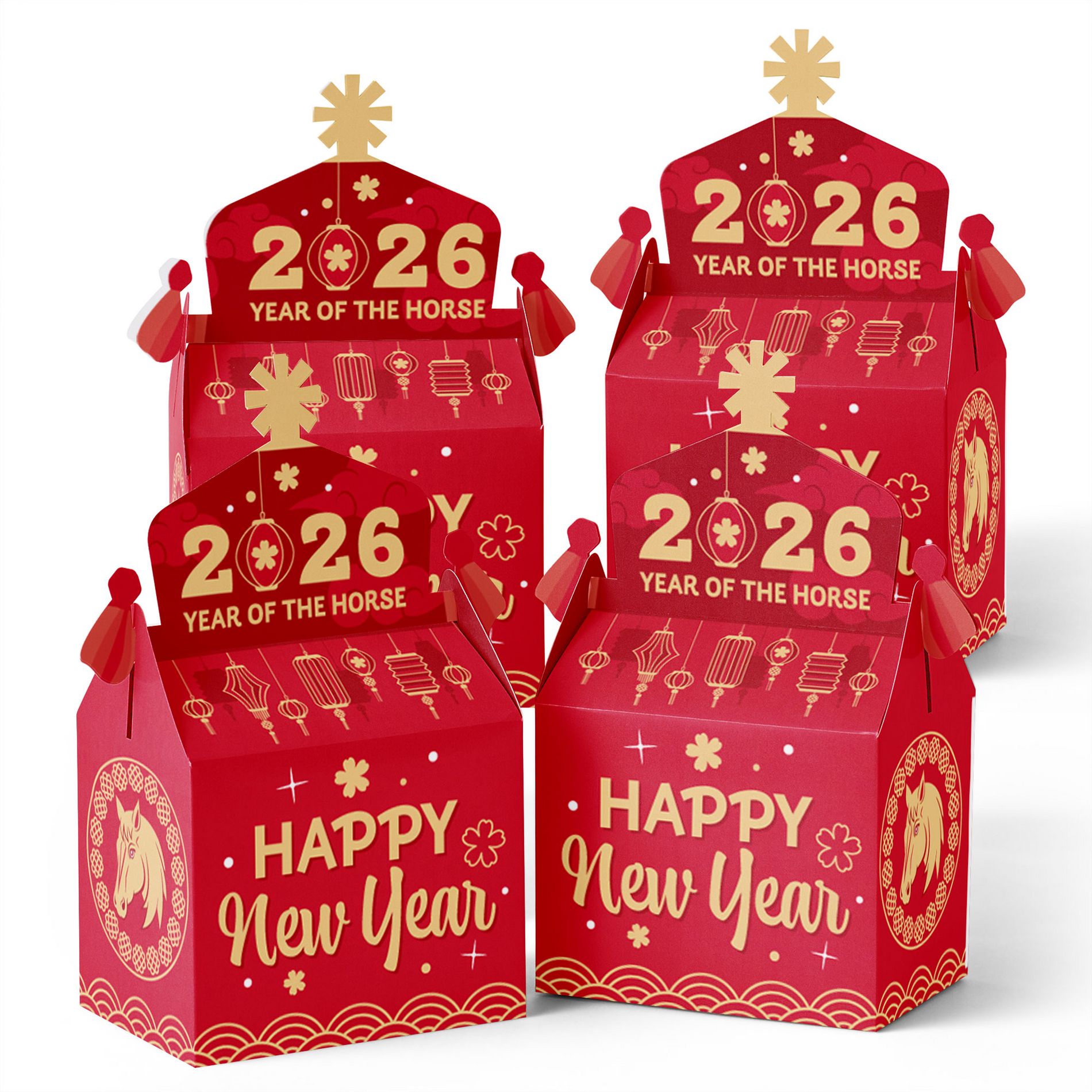Big Dot of Happiness Lunar New Year - Treat Box Party Favors - 2026 Year of the Horse Goodie Gable Boxes - Set of 12