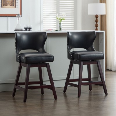 Hyleory Swivel Nailhead Upholstered Counter Bar Stools with Solid Wood Frame and Legs, Two Stools Included