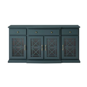 TiramisuBest Classic Fretwork Glass-Door Sideboard with Detailed Design, Elegant Storage Cabinet for Living Room, Dining Room, Dark Teal - 1 of 4