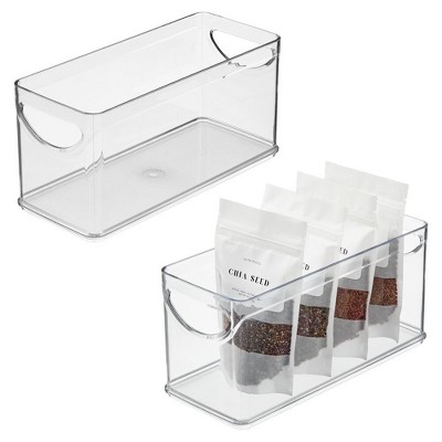 iDesign Narrow Pantry Bin with Handles for Kitchen Cabinets or Fridge, Set of 2, Clear, Made in USA