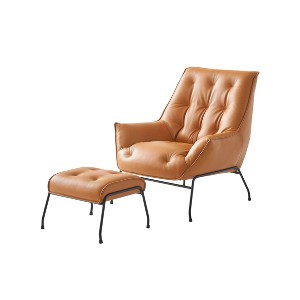 35" Zusa Accent Chair Sandstone Top Grain Leather - Acme Furniture: Modern Elegance, Metal Frame, No Assembly Required - 1 of 4