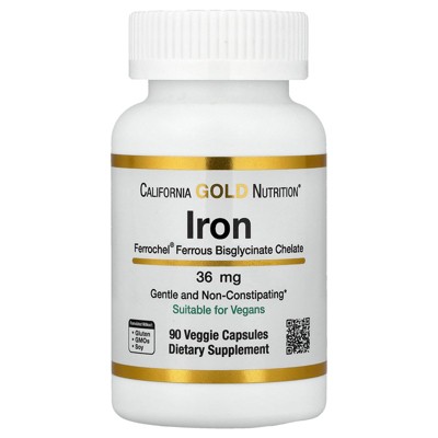 California Gold Nutrition Ferrochel® Iron (Bisglycinate), 36 mg, 90 Veggie Capsules