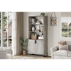 71" Tall Bookcase w/ Doors & Metal Base, 5-Tier Bookshelf with Cabinet & Adjustable Shelf, Wooden Book Shelf for Living Room Office Library - 2 of 4