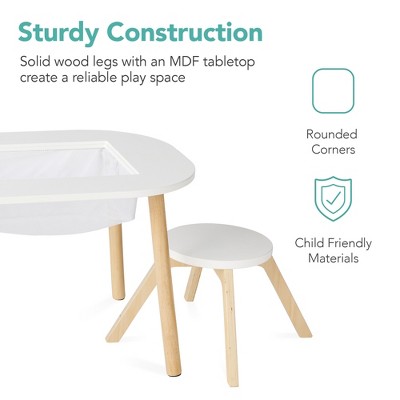 White and Natural Wood Kids Building Block Table with Stools