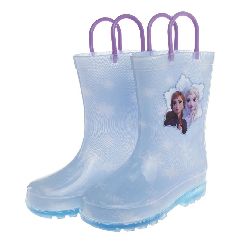 Frozen Elsa Anna Princess Rubber Rainboots - Waterproof Lightweight Easy On with Easy Pull Handles - Pink / Blue (7-1 Toddler / Little Kid / Big Kid), 3 of 8