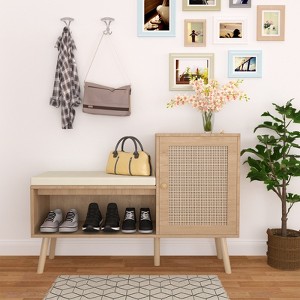 FONTOI 2-in-1 Rattan Storage Cabinet with Bench&2 Adjustable Shelves&Removable Seat Cushion for Entryway, Antique Natural,Rattan, 11.8"*27.6"*39.4" - 1 of 4