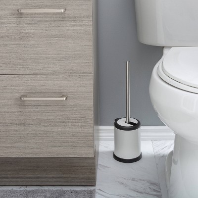 White Stainless Steel Self-Closing Lid Toilet Brush Holder
