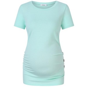 Maternity Shirt Side Button and Ruched Maternity Tunic Tops Maternity Short Sleeve T-Shirts (XL,Olive) - 1 of 1
