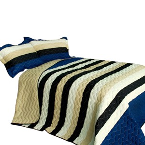 Slickblue 3 PC Handmade Full/Queen Quilt Set, Reversible Vermicelli Quilted, Horizontal Stripes, 37 Color Options - 1 of 4