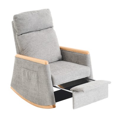 TiramisuBest LY-5104 Beige Accent Rocking Chair with Footrest High Back Rubber Wood Rocking Legs Bedroom Living Space