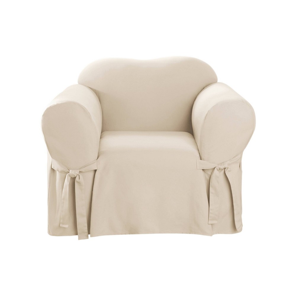 Duck Chair Slipcover Natural - Sure Fit: Cotton Stretch Fit, Machine Washable, Indoor Use, Box Cushion Compatible