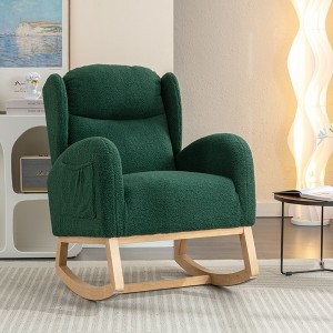 Teddy Fabric Rocking Chair With Packet Wood Legs,Ivory - 1 of 4