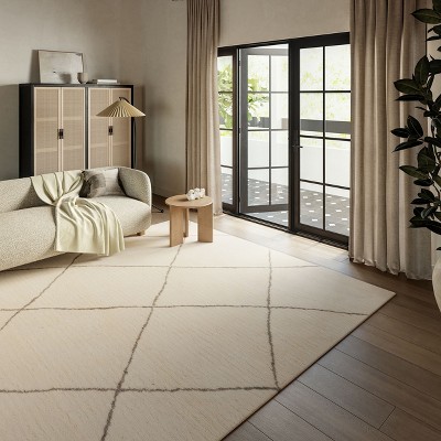 Ivory Wool Rectangular Handmade Trellis Area Rug, 3' x 5'