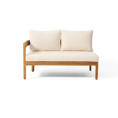 Teak Acacia Wood 5-Seater Outdoor Sectional Sofa with Beige Cushions