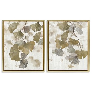 Stupell Industries Rustic Gingko Leaves 2pc Floating Frame Art Set - 1 of 4