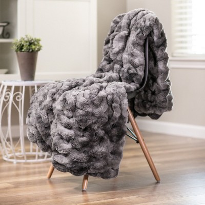 Dark Gray Reversible Faux Fur Full Throw Blanket