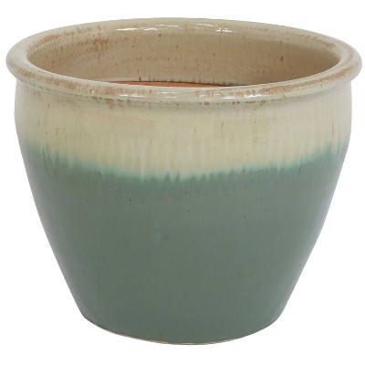 Sunnydaze Chalet Outdoor/Indoor High-Fired Glazed UV- and Frost-Resistant Ceramic Flower Pot Planter with Drainage Holes - 15" Diameter - Seafoam