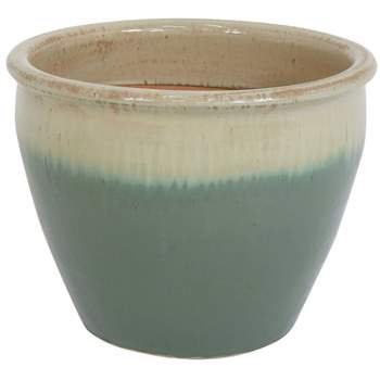 Sunnydaze Chalet Outdoor/Indoor High-Fired Glazed UV- and Frost-Resistant Ceramic Planter with Drainage Holes - 15" Diameter