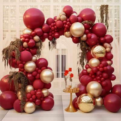 PartyWoo Balloons Red Gold Ruby Chrome 18 12 10 5 Inch 140 pcs