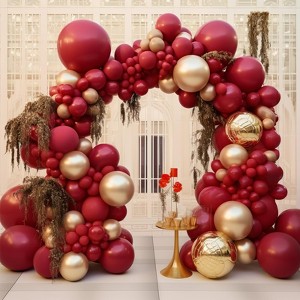 PartyWoo Balloons Red Gold Ruby Chrome 18 12 10 5 Inch 140 pcs - 1 of 4