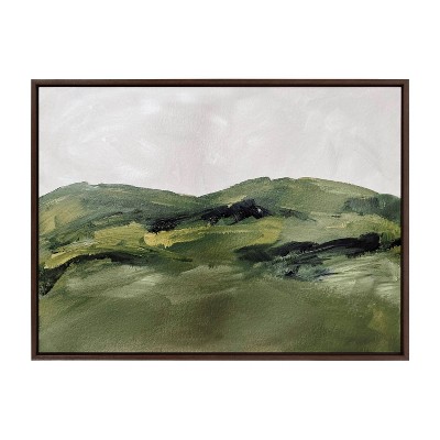 Green Mountain Landscape 30.87" x 41.87" Canvas Print with Brown Frame