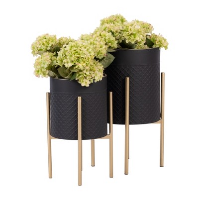 Syemin Planters Geometric Flower Pot on Metal Stand, Home Garden Decor, Decorative Plant Pots for Living Room, Balcony, Black 18"*18"*27"