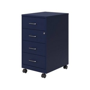 Space Solutions 18" Deep 4 Drawer Metal Mobile Organizer with 4 Box Drawers Locking Navy - 1 of 4