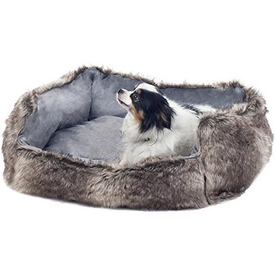 PETMAKER Small Faux Fur Gray Wolf Dog Bed, 23 x 19"