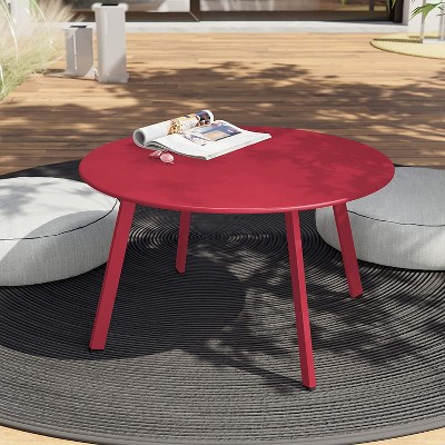 DOMETOUR 27.5 Inch Round Coffee Table Patio Side Table, Weather Resistant Outdoor Large Side Table, Red