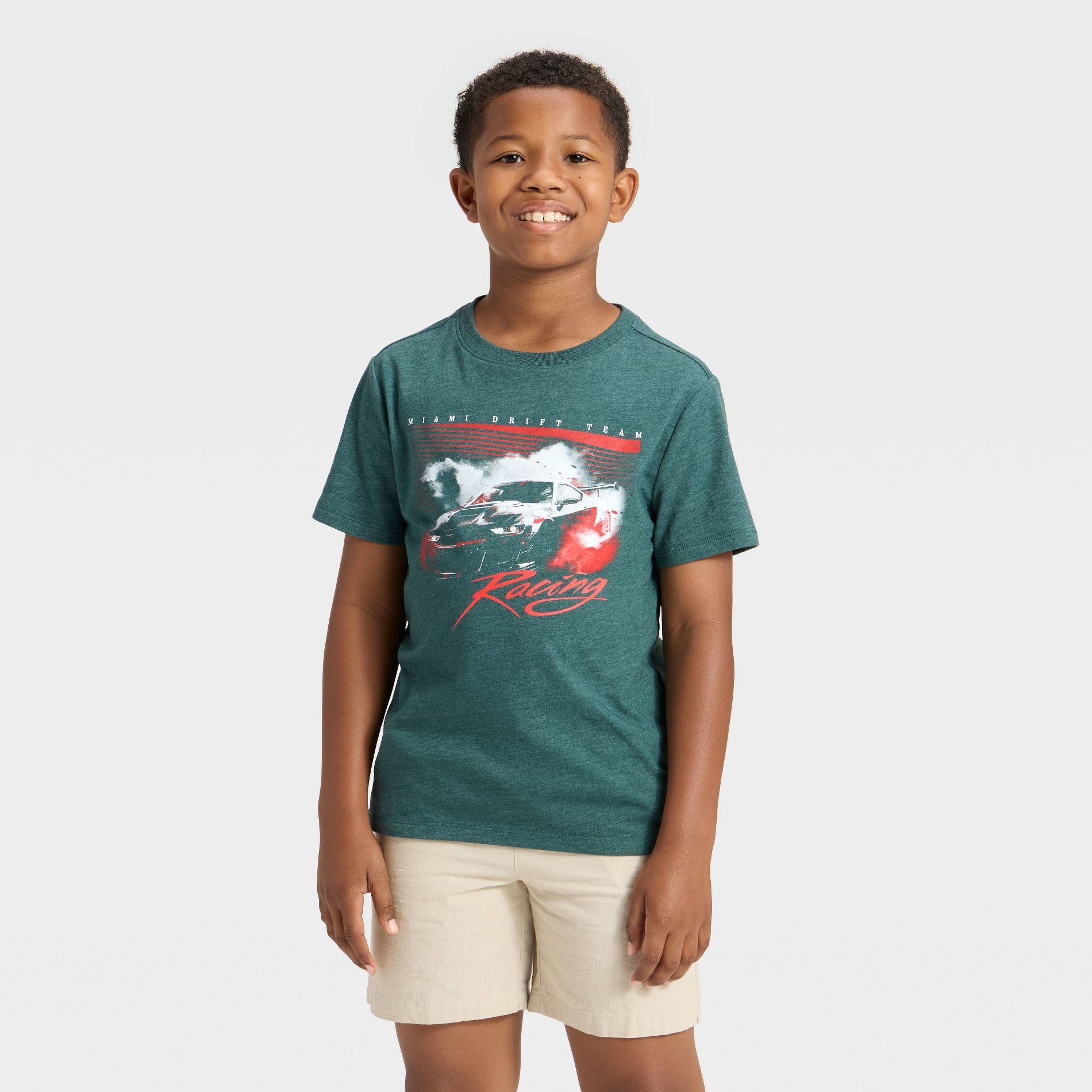 Boys' Short Sleeve Miami Drift Team Graphic T-Shirt - Cat & Jack Dark™ Dark Green M