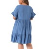 Agnes Orinda Women's Plus Size Ruffle Short Sleeve Crew Neck Tiered Summer Casual Midi A Line Dresses - 4 of 4