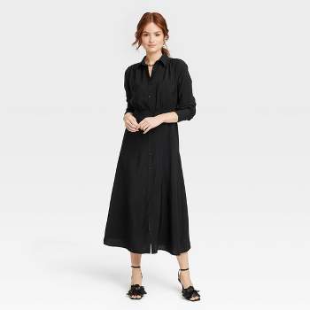 Women's Long Sleeve Collared Midi Crepe Shirtdress - A New Day™