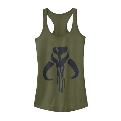 Juniors Womens Star Wars The Mandalorian Mythosaur Skull Logo Racerback Tank Top