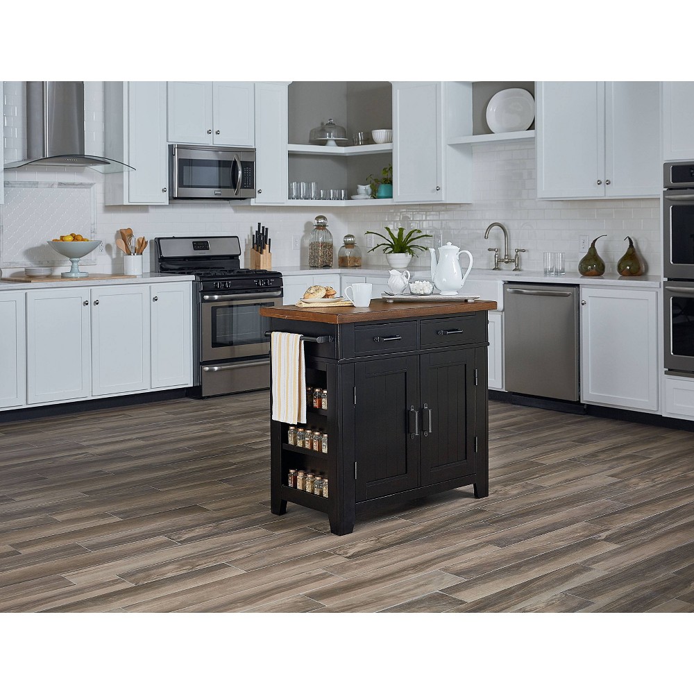 Urban Farmhouse Kitchen Island With Solid Wood Finished Top Black OSP Home Furnishings