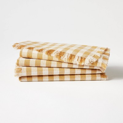 4pk Basket Tan Gingham Napkins - Threshold™ designed with Studio McGee: Cotton & Linen, Classic Check, Kitchen Textiles