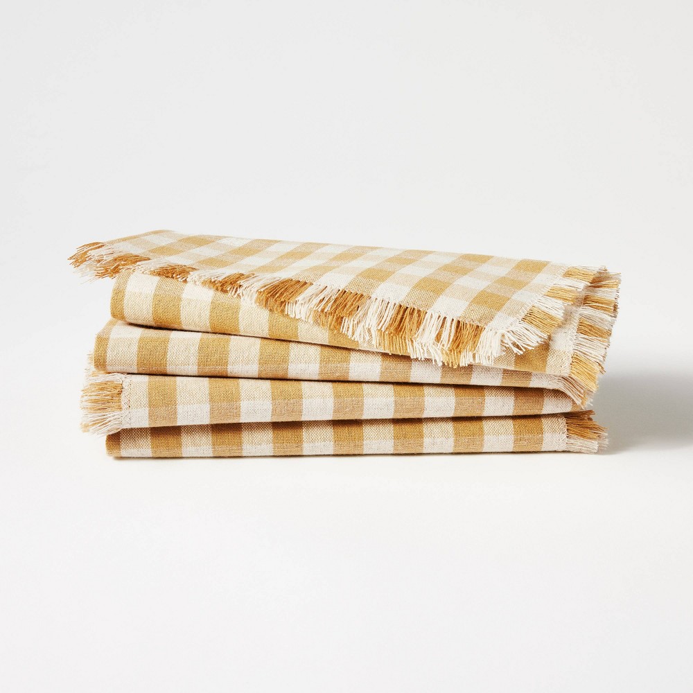 Photos - Other Accessories 4pk Basket Tan Gingham Napkins - Threshold™ designed with Studio McGee