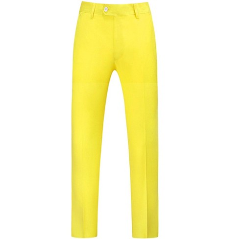 Lars Amadeus Men's Regular Fit Flat Front Chino Business Wedding Suit Pants  Lemon Yellow 30