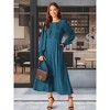 INSPIRE CHIC Women's Elegant Frilled Crewneck Midi Long Sleeve Pleated A-Line Flowy Dress with Pockets - 3 of 4