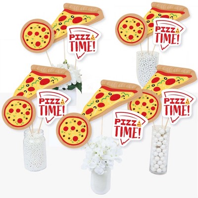 Big Dot of Happiness Pizza Party Time - Baby Shower or Birthday Party Centerpiece Sticks - Table Toppers - Set of 15