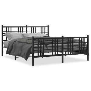 vidaXL Metal Double Bed Frame - Black Steel with Headboard/Footboard, 59.1"x78.7" Mattress Compatible, Under-Bed Storage, Bedroom Furniture - 1 of 4