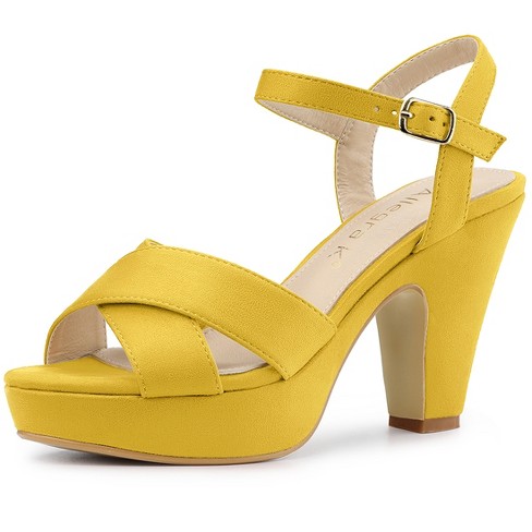 Yellow chunky heel sandals sale