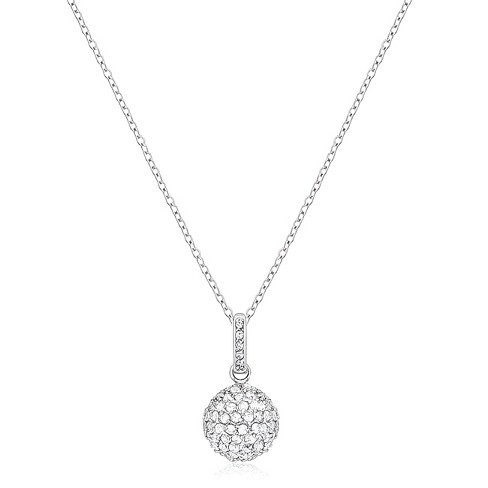 Slickblue Women’s Rhodium Plated Sparkling Sphere Pendant, 5.7 Carat Cubic Zirconia, 16" Snake Chain with Extender - image 1 of 2