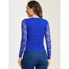 Allegra K Women's Slim Fit Sheer-Long-Sleeves Flower Embroidery Lace Top - 4 of 4