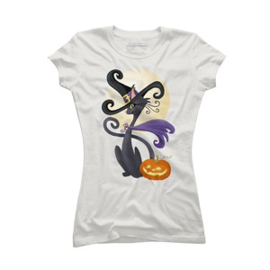 Junior's Design By Humans Bewitching Black Halloween Kitty Cat By LittleBunnySunshine T-Shirt - 1 of 3