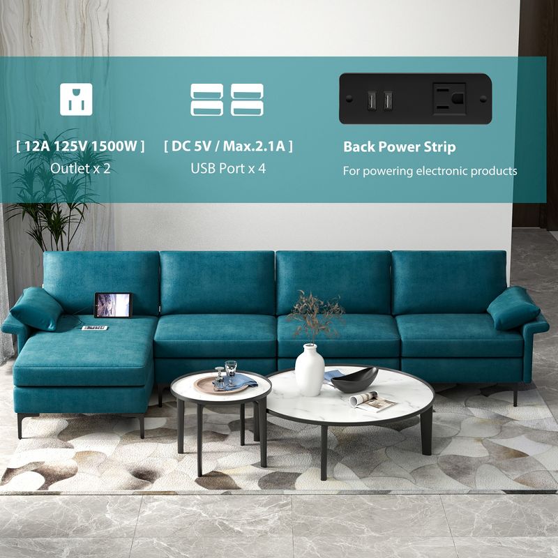 Costway Modern Modular L-shaped Sectional Sofa w/ Reversible Chaise & 4 USB Ports, 5 of 11