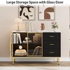 46.4" Fluted Buffet Sideboard Cabinet with Faux Marble Top, Large Kitchen, Dining Room Storage with 2 Glass Doors, 3 Drawers Adjustable Shelves - 3 of 4