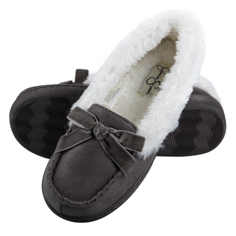 Jessica Simpson Girl's Micro-Suede Moccasin Slipper with Bow - Grey/Small