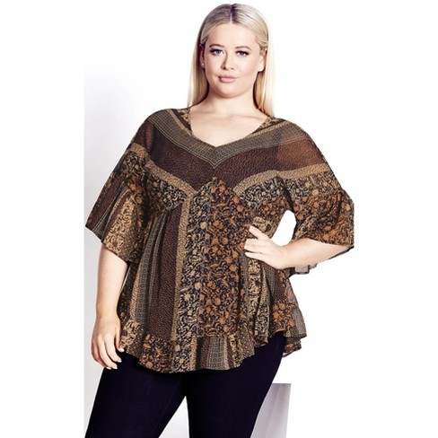 Arna York | Women's Plus Size Harlow Frill Tunic - Brown - 18w : Target